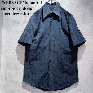 "VERSACE"botanical embroidery design short sleeve shirt