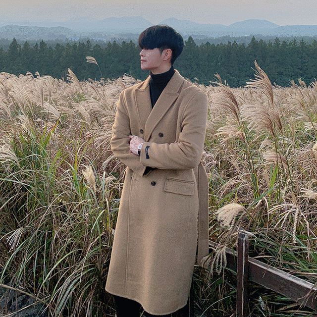 チェスターコート ロングコート ウール混 コート ベルト付き アウター メンズ 韓国ファッション 冬 2色