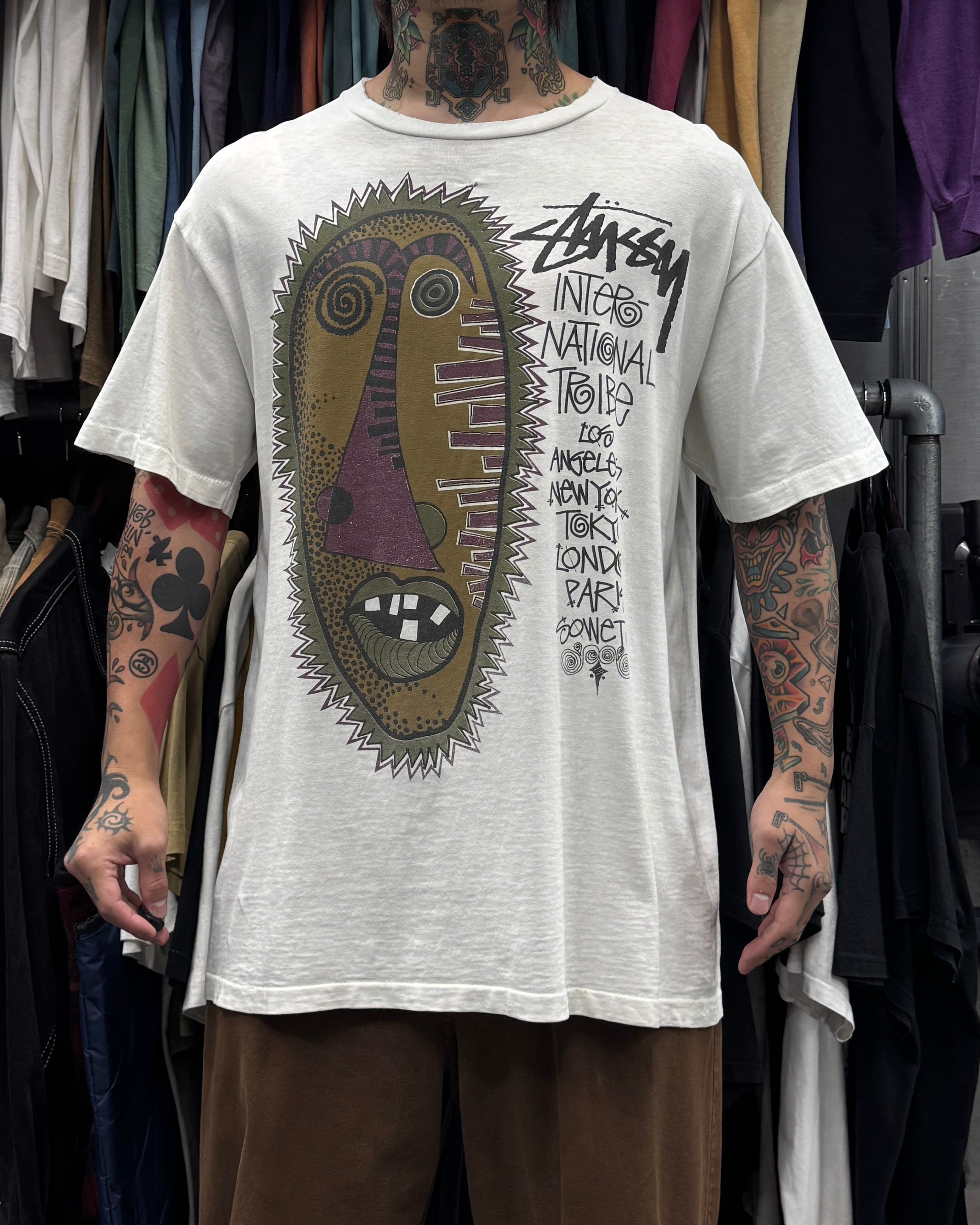 80's~90's old stussy Mock Neck Design Long Sleeve Tee “黒タグ