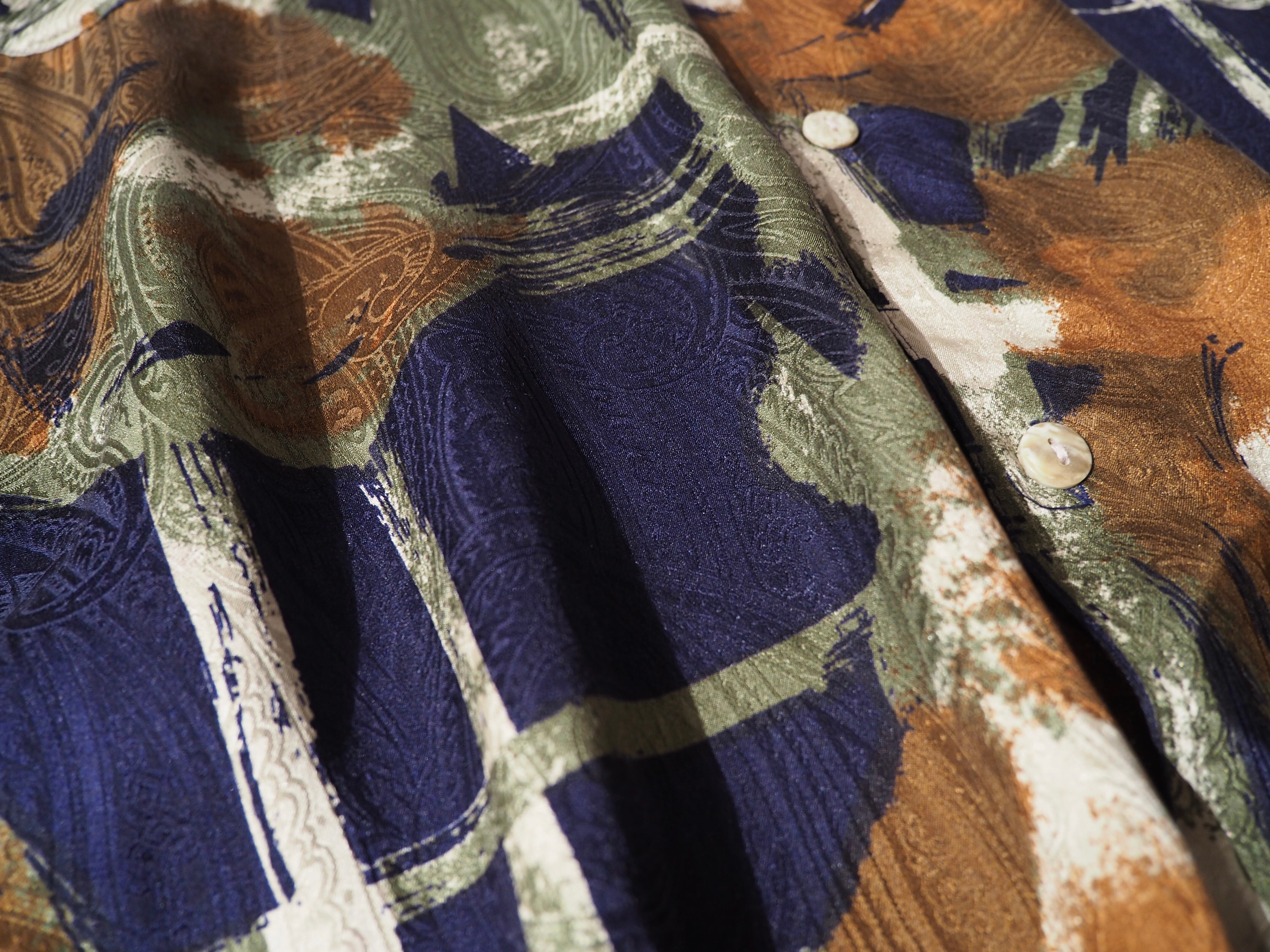 1990s GOOUCH retro art × openwork paisley full pattern silk shirt