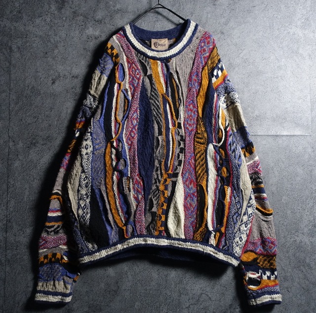 90s “COOGI”Multicolor 3D Pattern Design Linen Cotton Knit