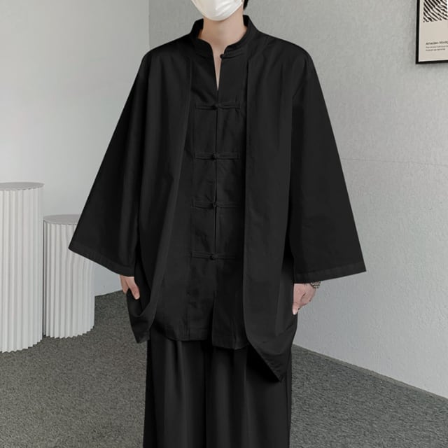 【予約販売】シャツ チャイニーズ シャツ メンズ ホワイト ブラック 無地 こなれ感 個性的 インパクト 民族 カジュアル シンプル モード お洒落 こなれ感 韓国 トレンド 春 夏 M/L/XL/2XL/3XL