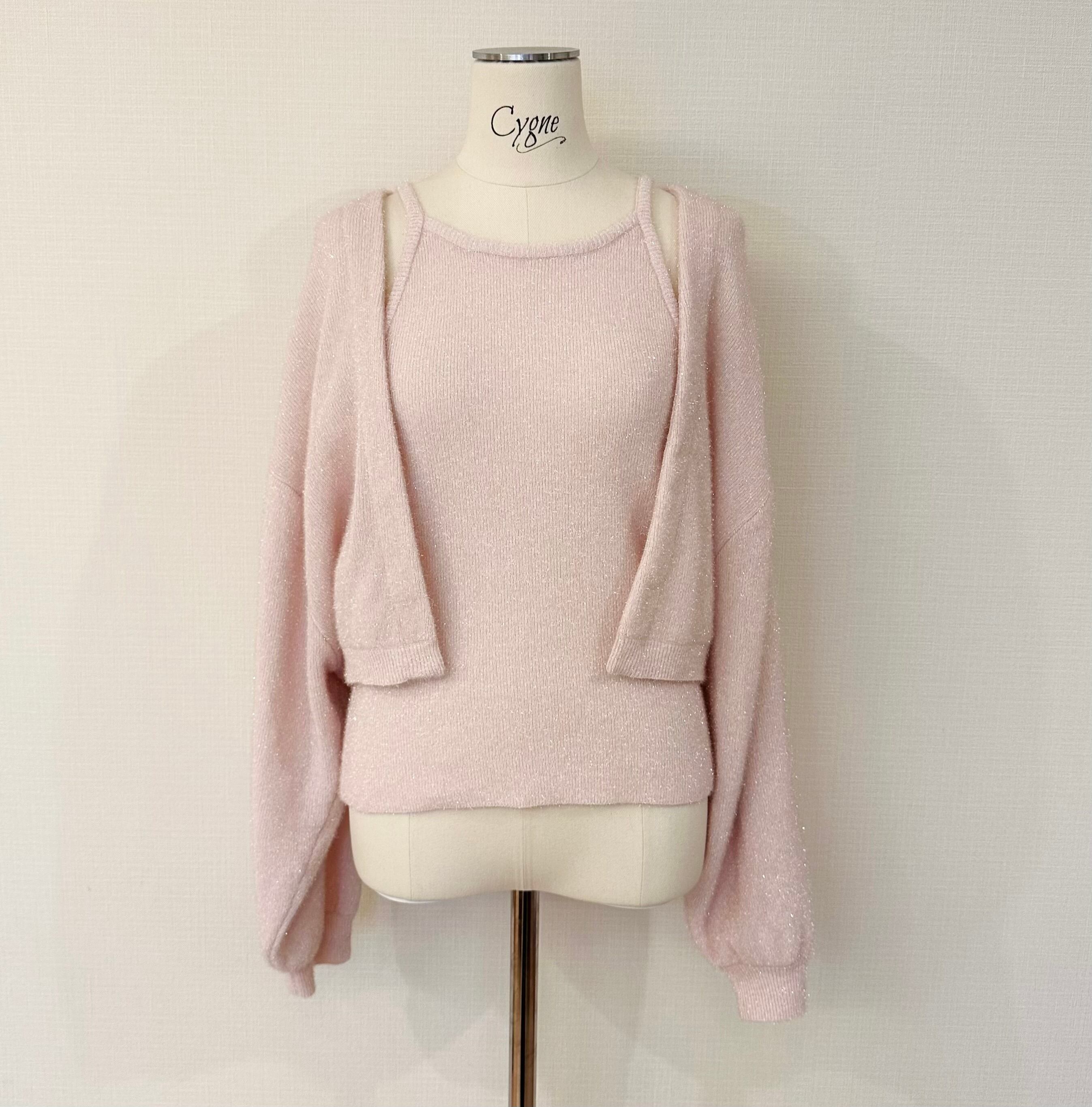 ラメニットカーディガン Fran ピンク | Cygne 