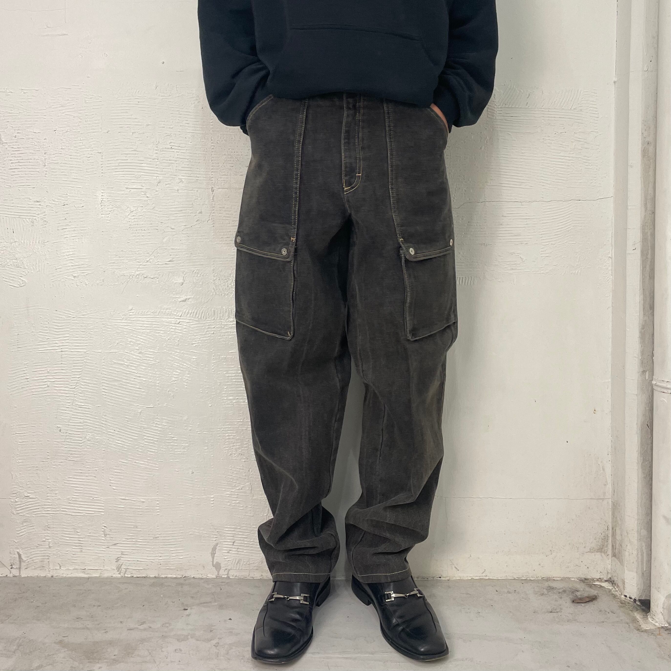 90's BLACK DENIM CARGO PANTS