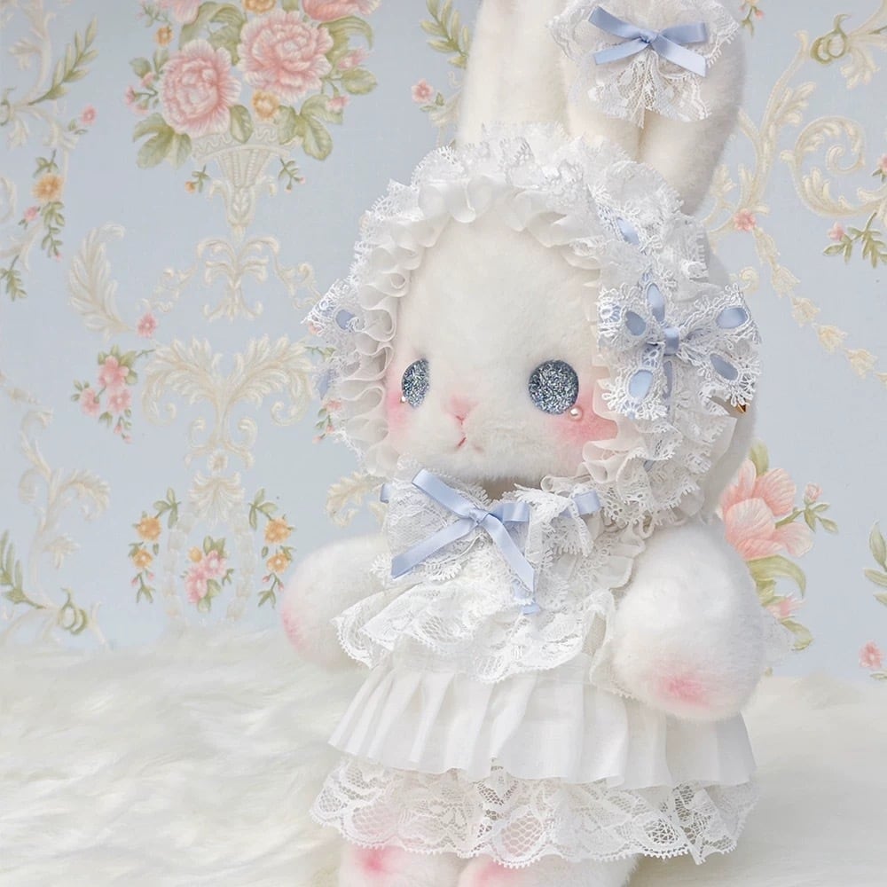 ⁂新シリーズ⁂ ハンドメイドぬいぐるみ　ばぶりぃず　ゆきうさぎ　たちみみちゃん ♡ Princess たちみみうさぎ ぬいぐるみポシェット light blue