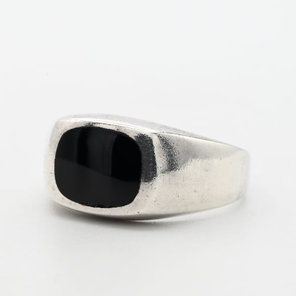Black Onyx Inlay Square Top Signet Ring #20.0 / Denmark