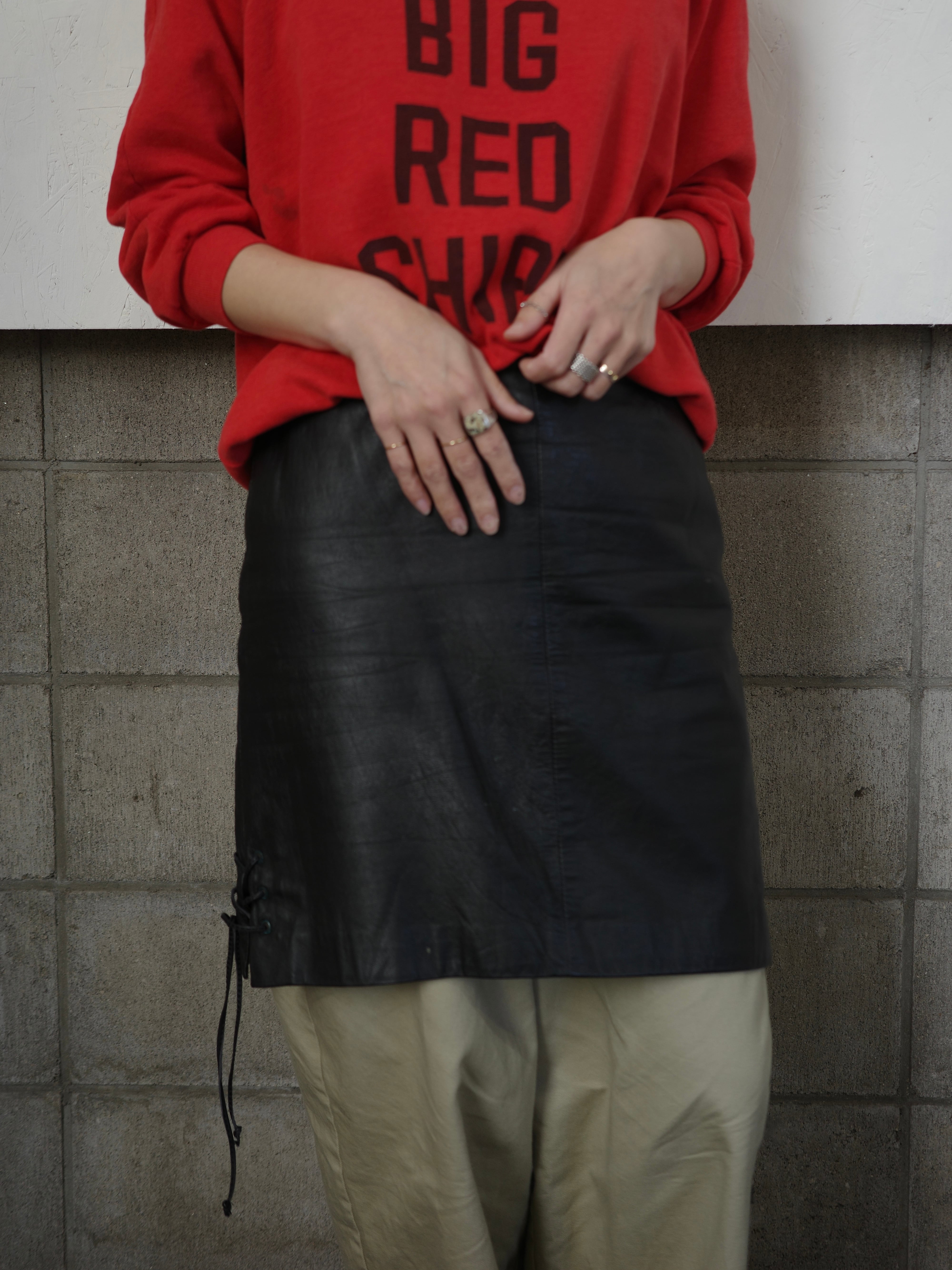 <vintage>laceup leather skirt