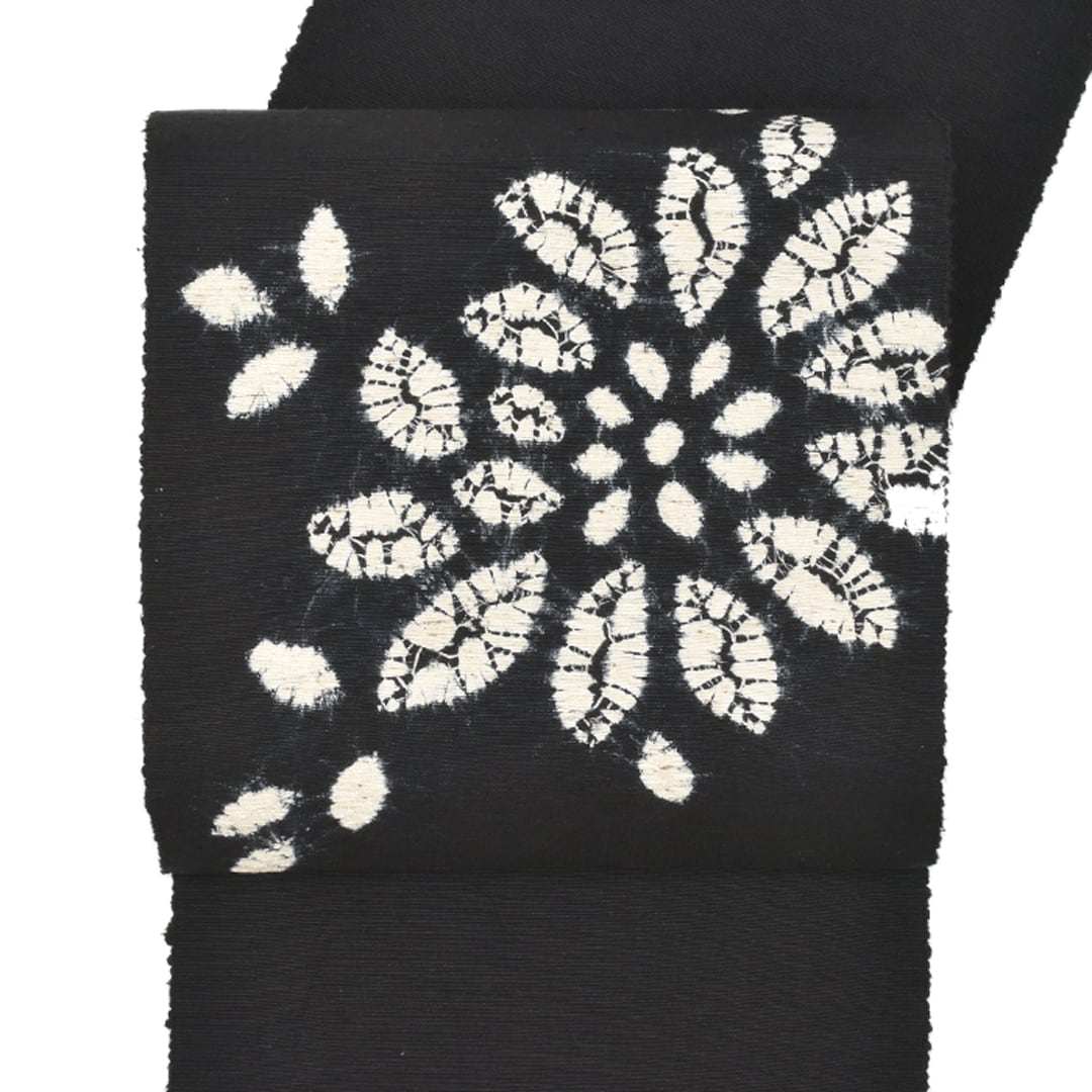 名古屋帯]有松絞り 老舗 熊谷 謹製 巻き上げ絞り 米沢産 ぜんまい紬 八