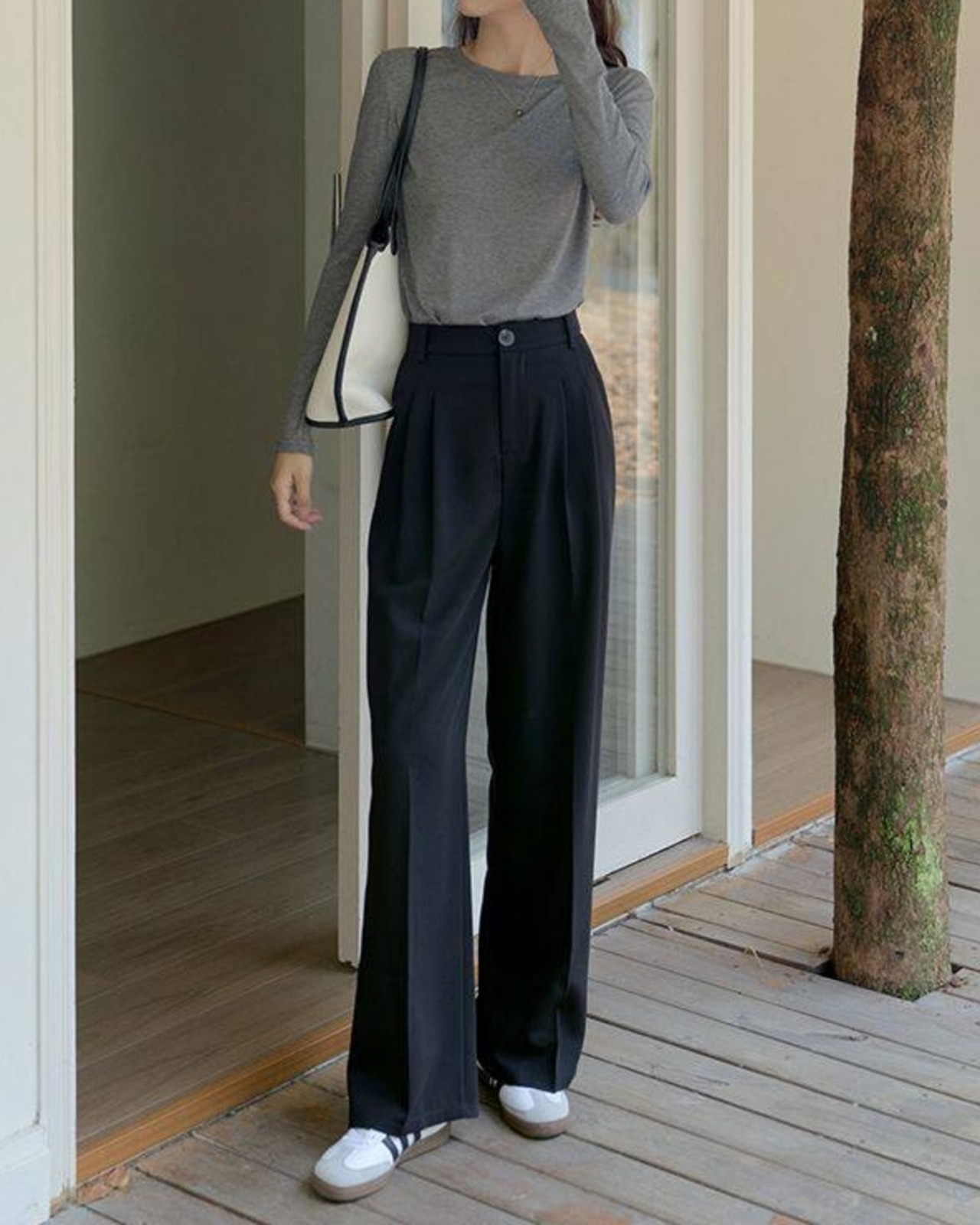 Round neck long sleeve simply tops L0120