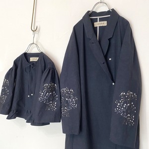 [ 親子セット ] カスミソウ刺繍ライトコート -dark navy- 梅雨寒軽量アウター