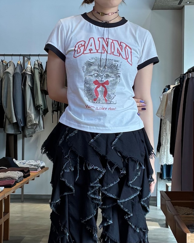 【26SS】GANNI ガニー / White Cropped Kitty T-shirt / Tシャツ