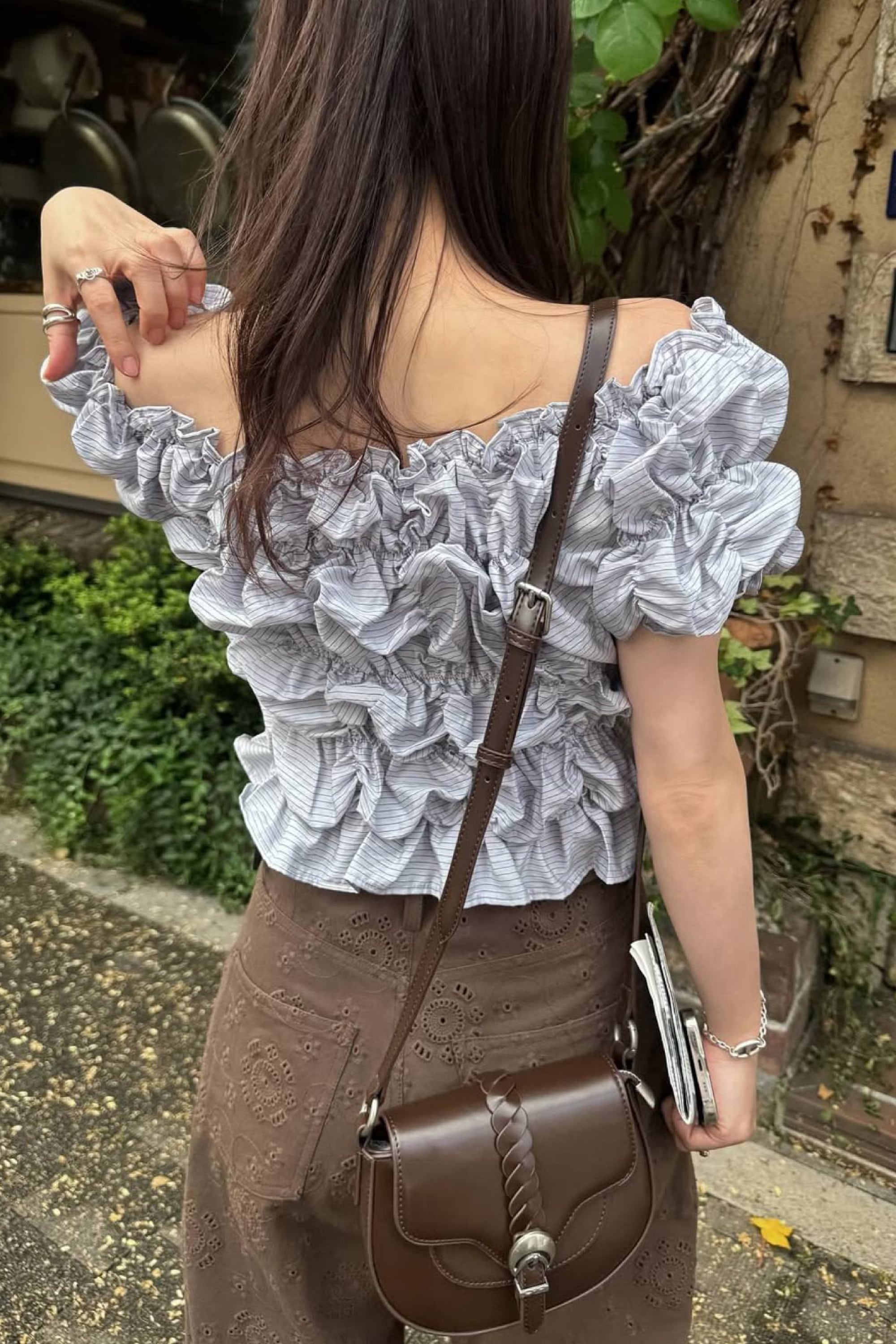 WILLFULLY whip shirring stripe 2way tops ウィップ シャーリング
