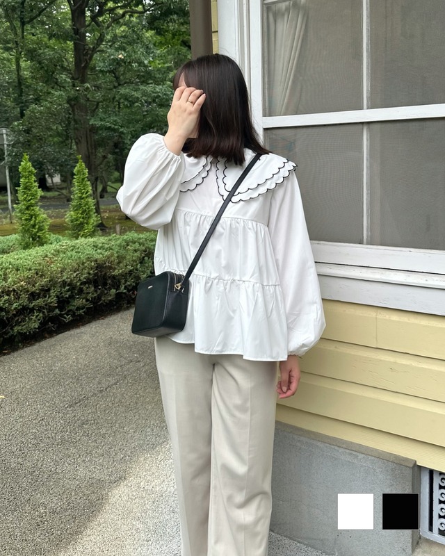ダブルフリルビッグカラーブラウス