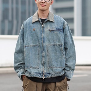 Patch pocket zip-up denim jacket 0180