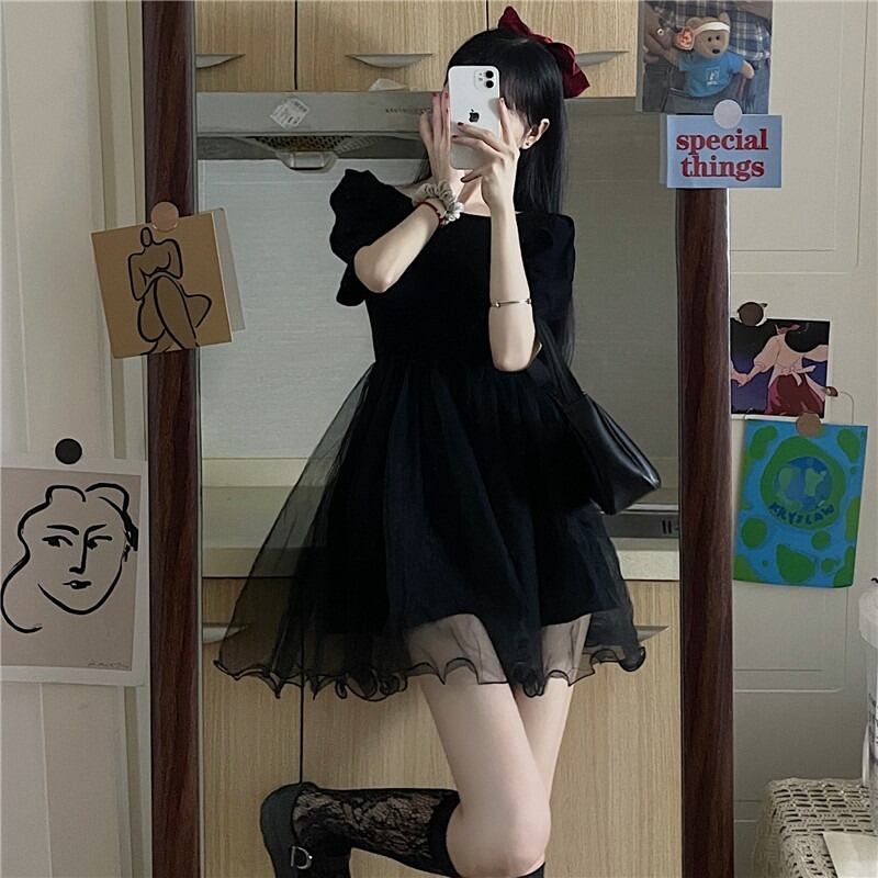 ラインウェストスリムメッシュスカート ブラックドレス サマー 夏物 ステッチ 萌量不足63562035339