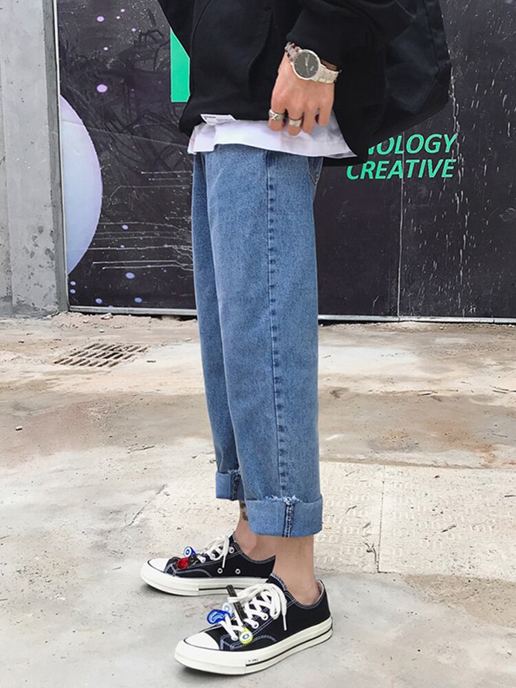 全1色 デニム パンツ ストレート カジュアル 無地 おしゃれ