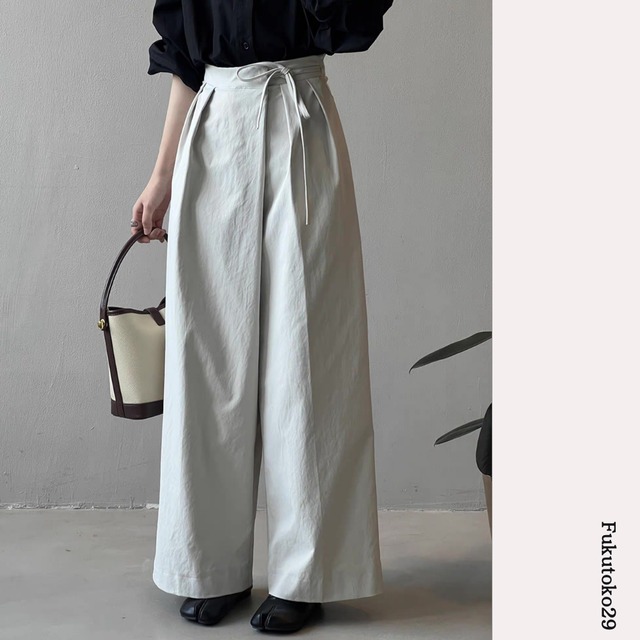 ウエストリボンワイドパンツ F3169