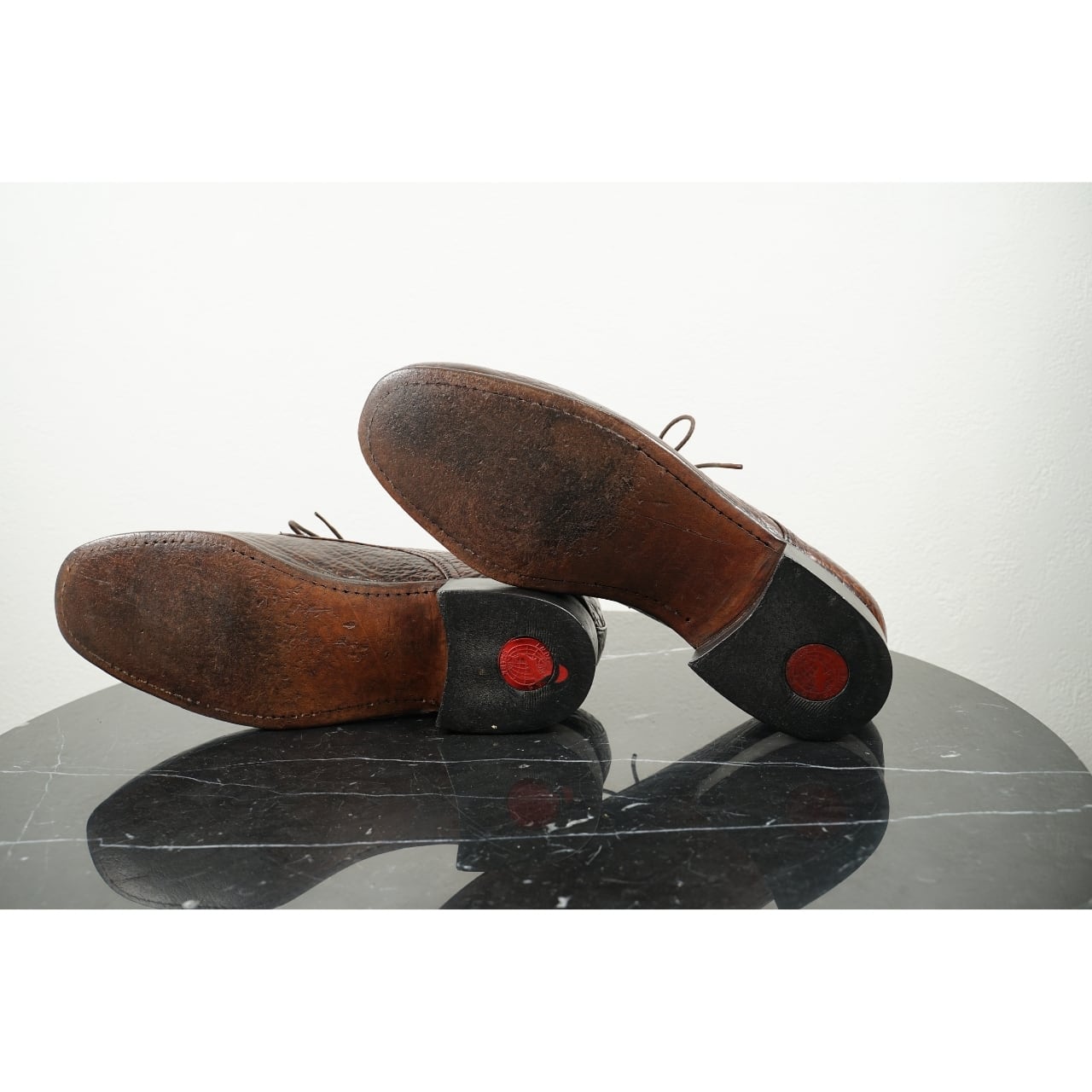 サメ革 プレーントゥ 外羽根シューズ 7（約25.5〜26.0cm相当）ブラウン