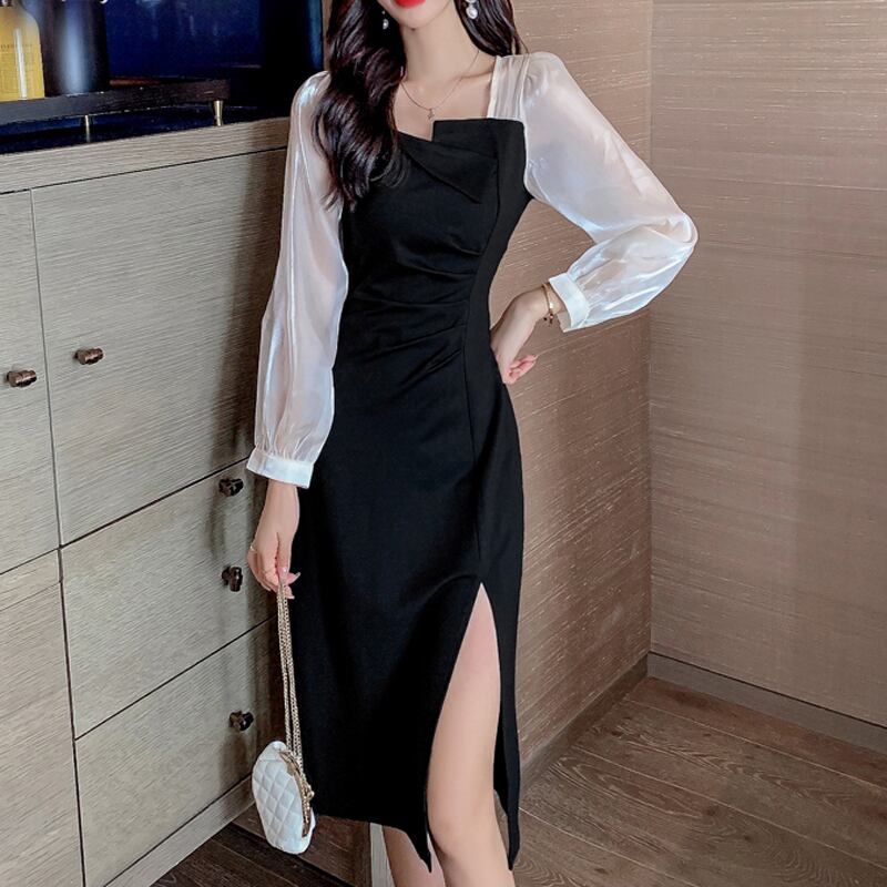 Yushiシリーズ ワンピース エレガント 女らしい 偏光 デザイン性 透け感 素敵 通勤 スリム Miyabigo Yushiシリーズ ワンピース エレガント 女らしい 偏光 デザイン性 透け感 素敵 通勤 スリム Miyabigo