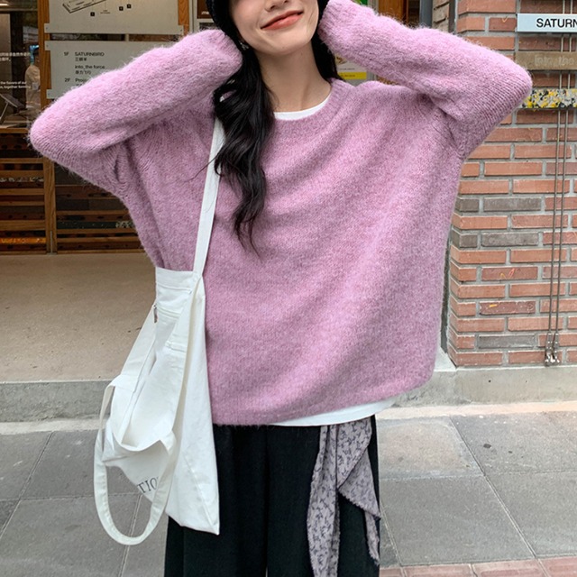 simple crew-neck knit　J00213