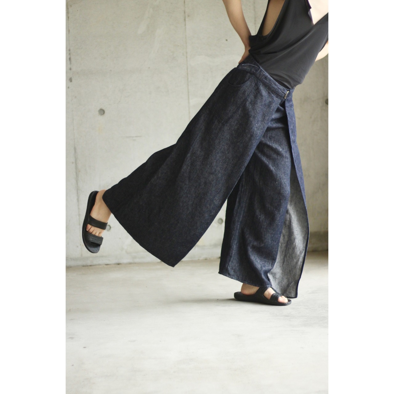 COU】deadstock indigo heavy linen hakama wrap pants -3678- | cv