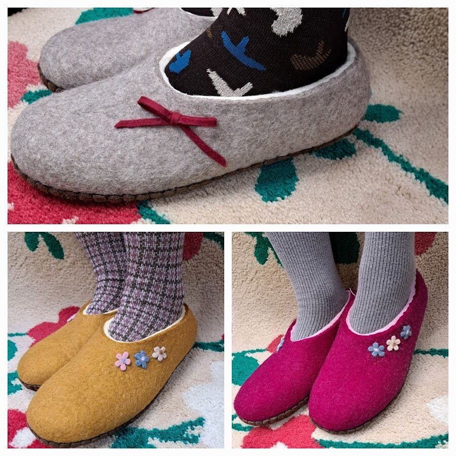 モンゴルウール・フェルトスリッパ（赤）Mongolian wool craft