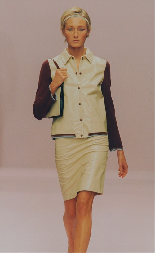 [2000SS] "miu miu" Reversed Leather & Knit Varsity Jacket （Designed by Miuccia Prada）