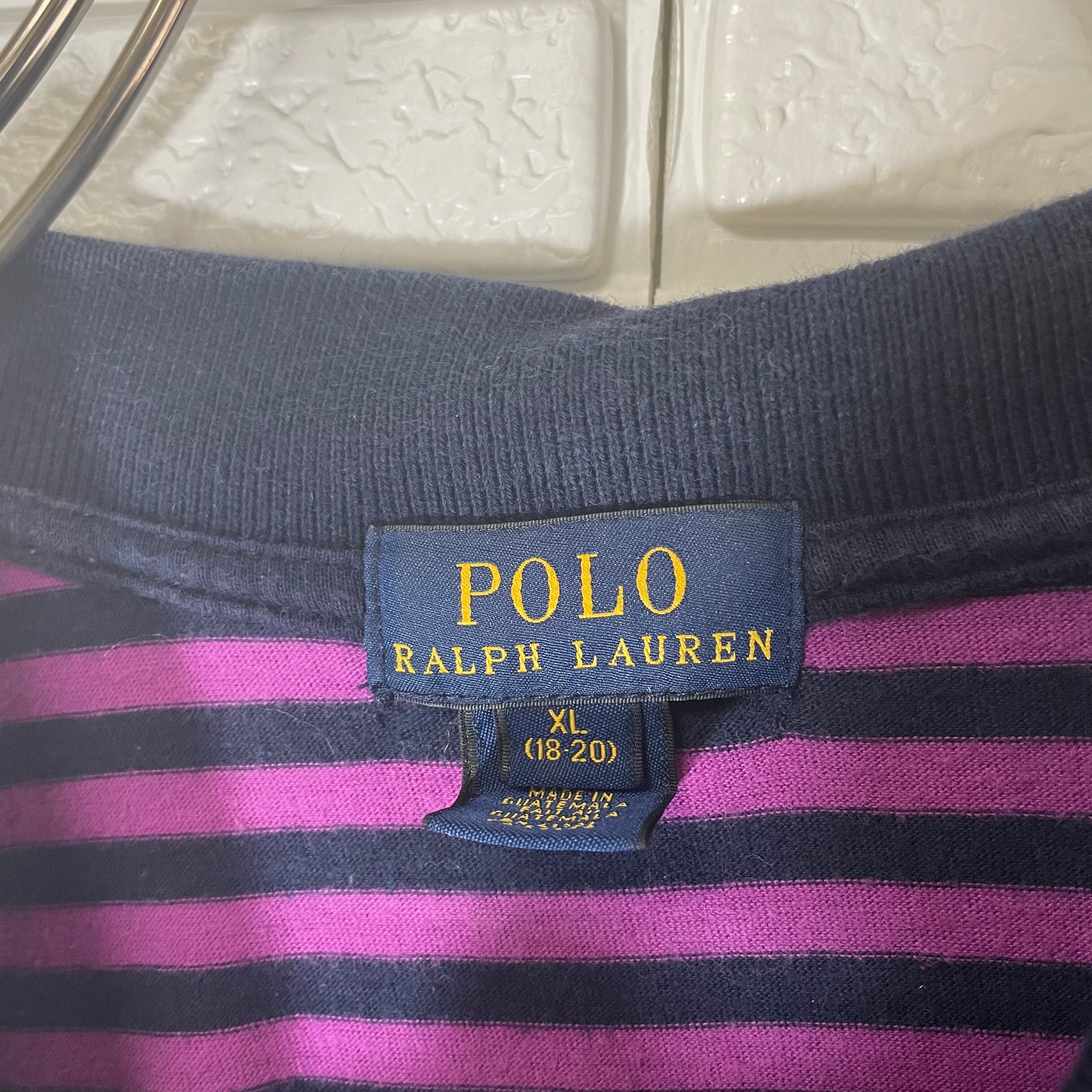 Polo Ralph Lauren 半袖ポロシャツ kids XL キッズ（18-20）パープル ボーダー | 古着屋OLDGREEN