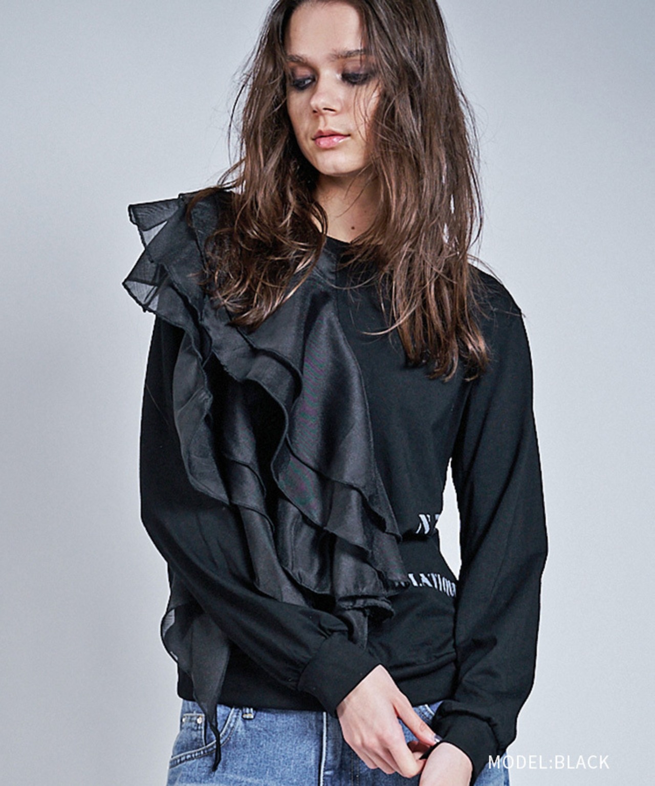 フロントフリルペイント L/S Tシャツ (BLACK) CQ-47019