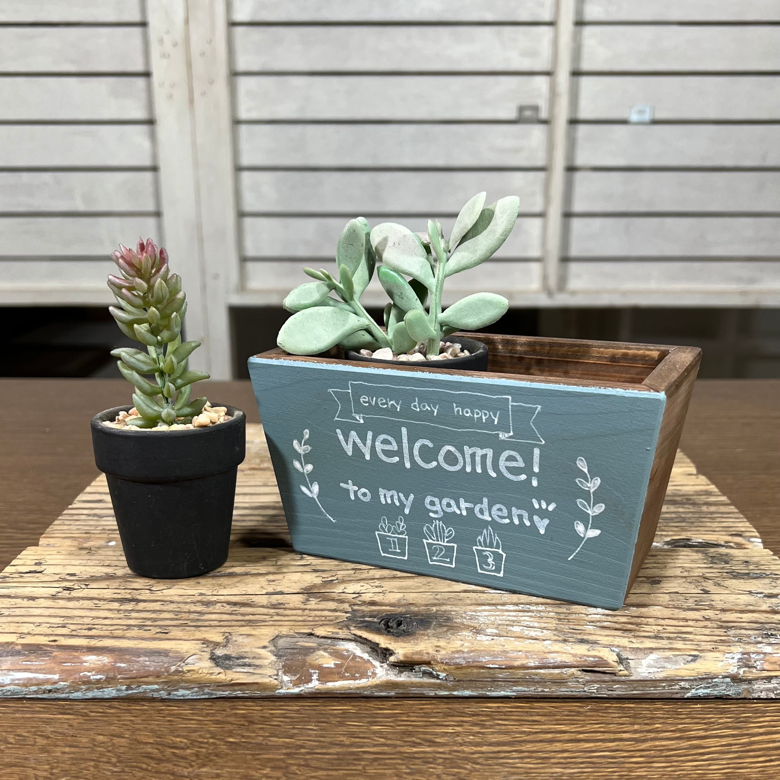 木製プランター:ダブル(くすみブルー) | ちびくまのおみせ