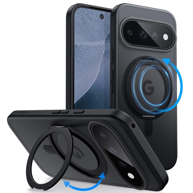 JETech Google Pixel 11 Pro用 360度回転リングケース (ブラック)