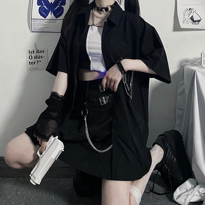 スタイルサマールーズシャツ ダークポケットチェーン カーディガンレディース かわいい 夏物 ケッペル65452610735