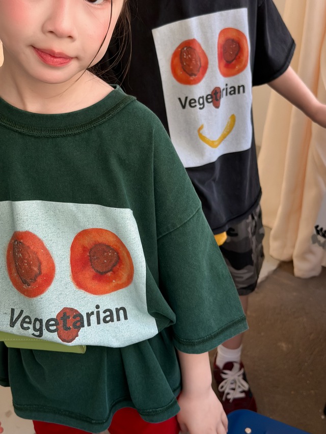 【KID】ベジタリアンフェイスプリント半袖Tシャツ - 9