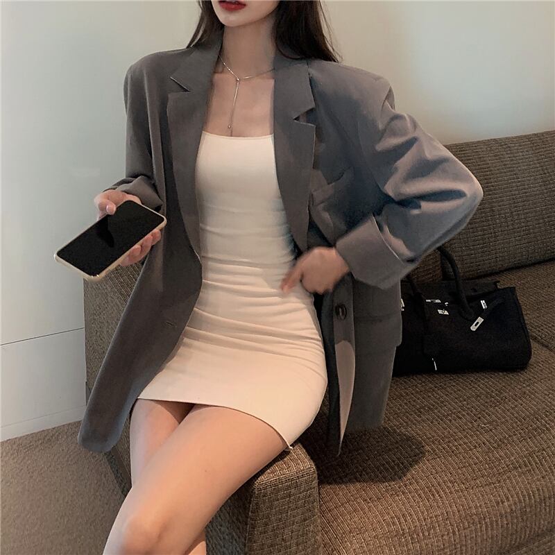 ゆうじえ風スモールスーツジャケットスリングバッグヒップドレス2020秋新作スーツ女神ファンツーピーススーツ ブラックストロベリース62344147889