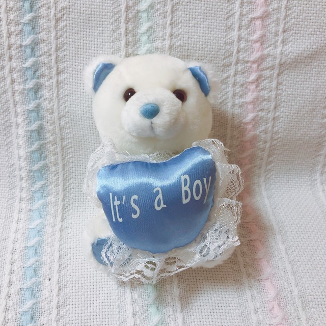 Vtg ぬいぐるみ 白 水色 くま ハート Spank