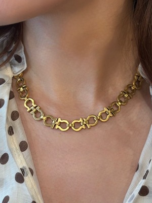 Salvatore Ferragamo/ vintage gold gancini motif necklace.