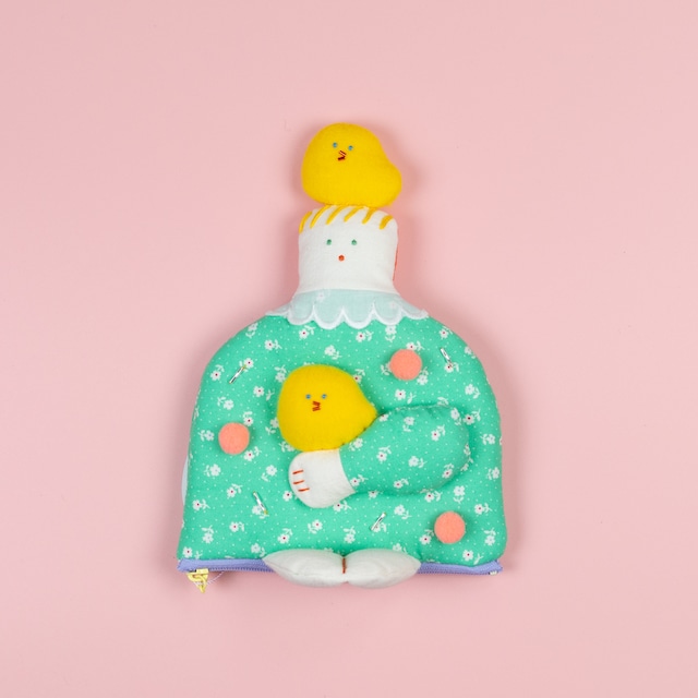 < moë > ひよことおんなのこ pouch - green