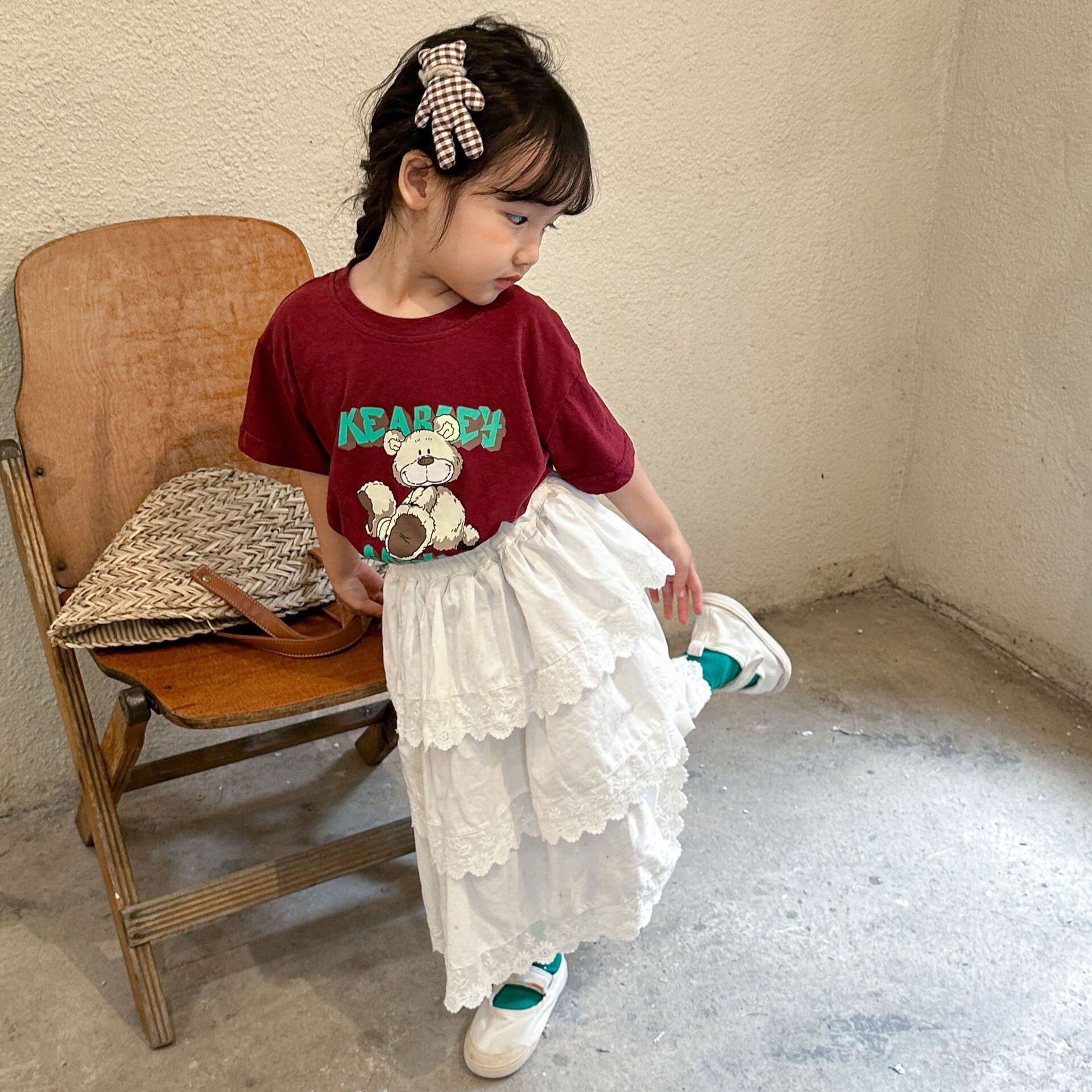 取寄》 フラワーティアードロングスカート QQMM 2024夏 韓国子供服