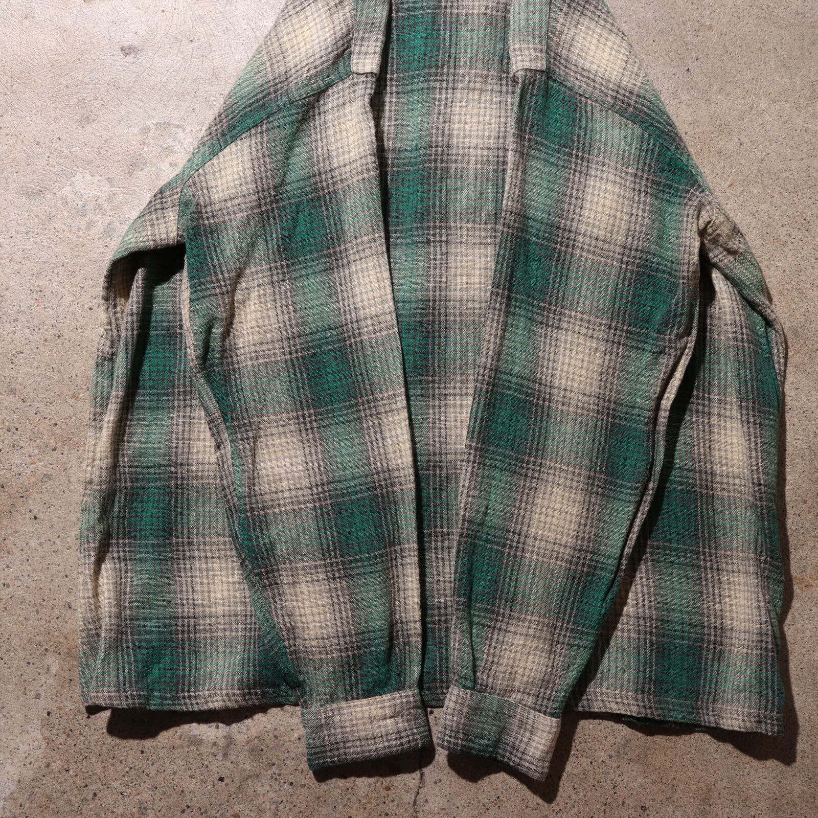 L 50s Arrow 米国製 ウールレーヨン オンブレシャツ アロー チェック  