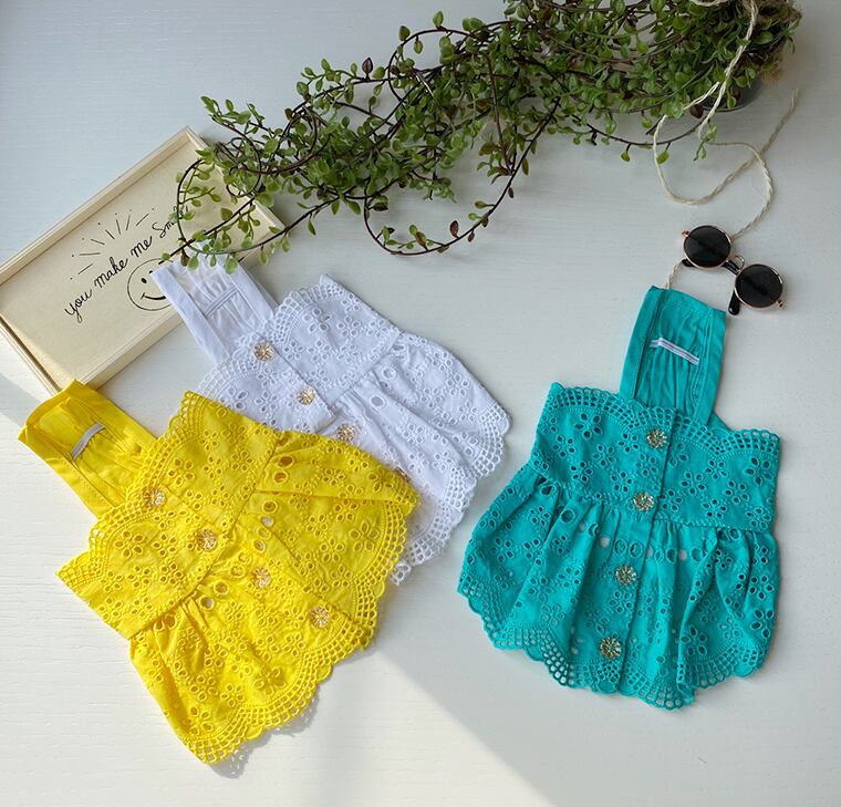 punching flower op XS ~ XL 3color  /  犬服 春夏 新作 ワンピース ドッグウェア シンプル 犬の服 ドレス 小型犬 中型犬 涼しい 薄手