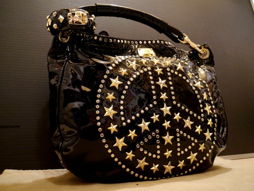 レア★JIMMY CHOO ジミーチュウ スカイ スタッズ レザー バッグ 黒★