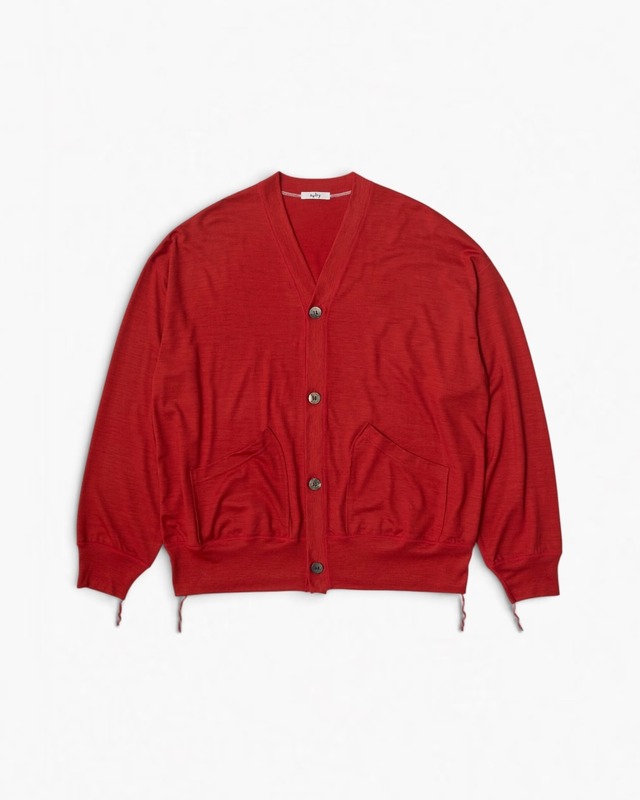 saby VINTAGE KNIT CARDIGAN- Super 100s Wool Jersey FAB - RED
