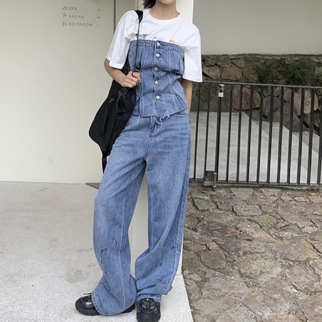 Denim Tops + Wide Leg Pants