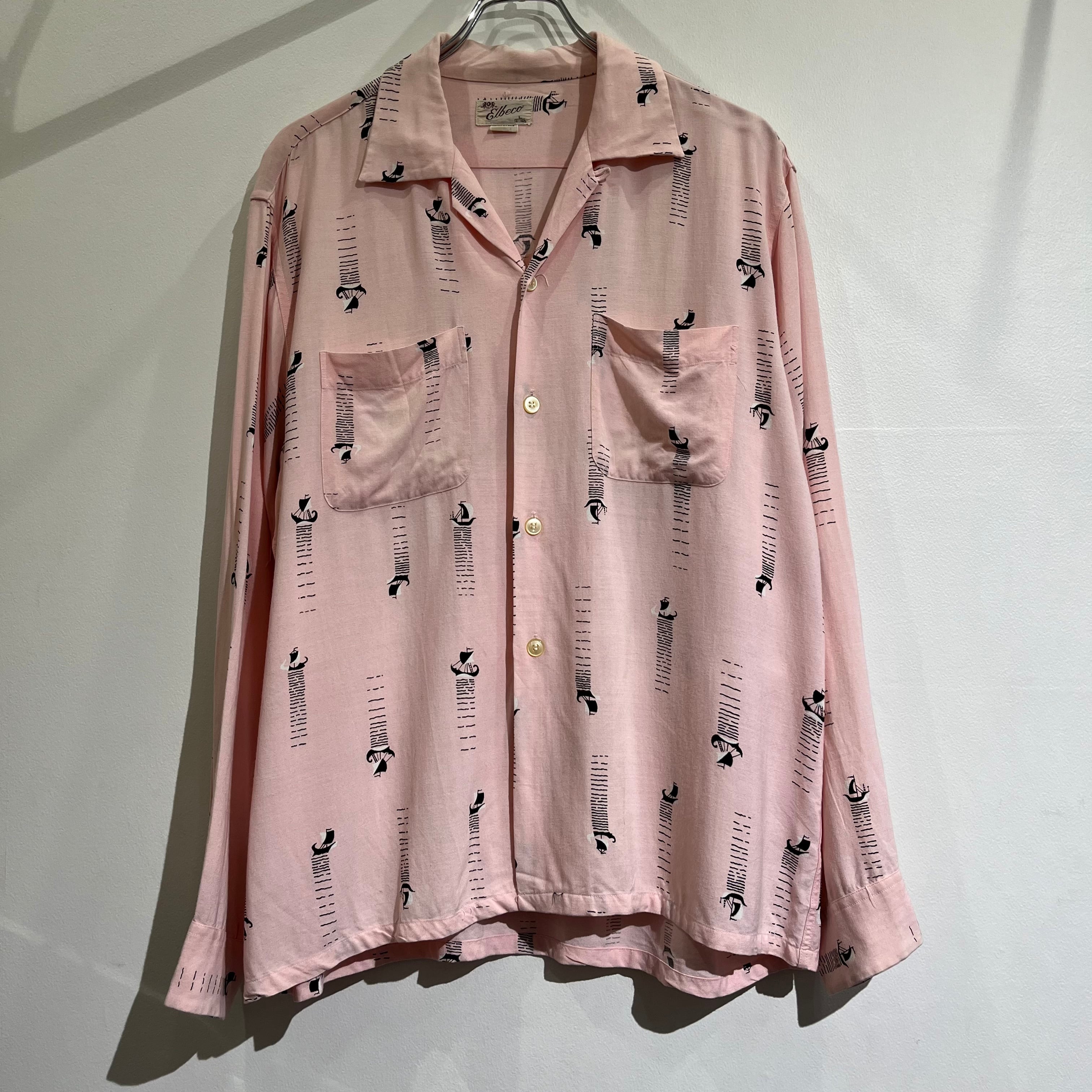 50s Elbeco Rayon Shirt Pink × Black 50年代 レーヨンシャツ 黒 50s Elbeco Rayon Shirt Pink × Black 50年代 レーヨンシャツ 黒