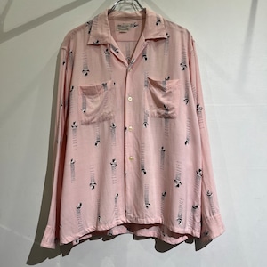 50s Elbeco Rayon Shirt Pink × Black 50年代 レーヨンシャツ 黒ピン ピン黒 ロカビリー 16 1/2