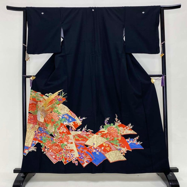 黒留袖 リメイク ポリエステル 結婚式 着物 結婚式着物 裄63.5cm Sサイズ　33670