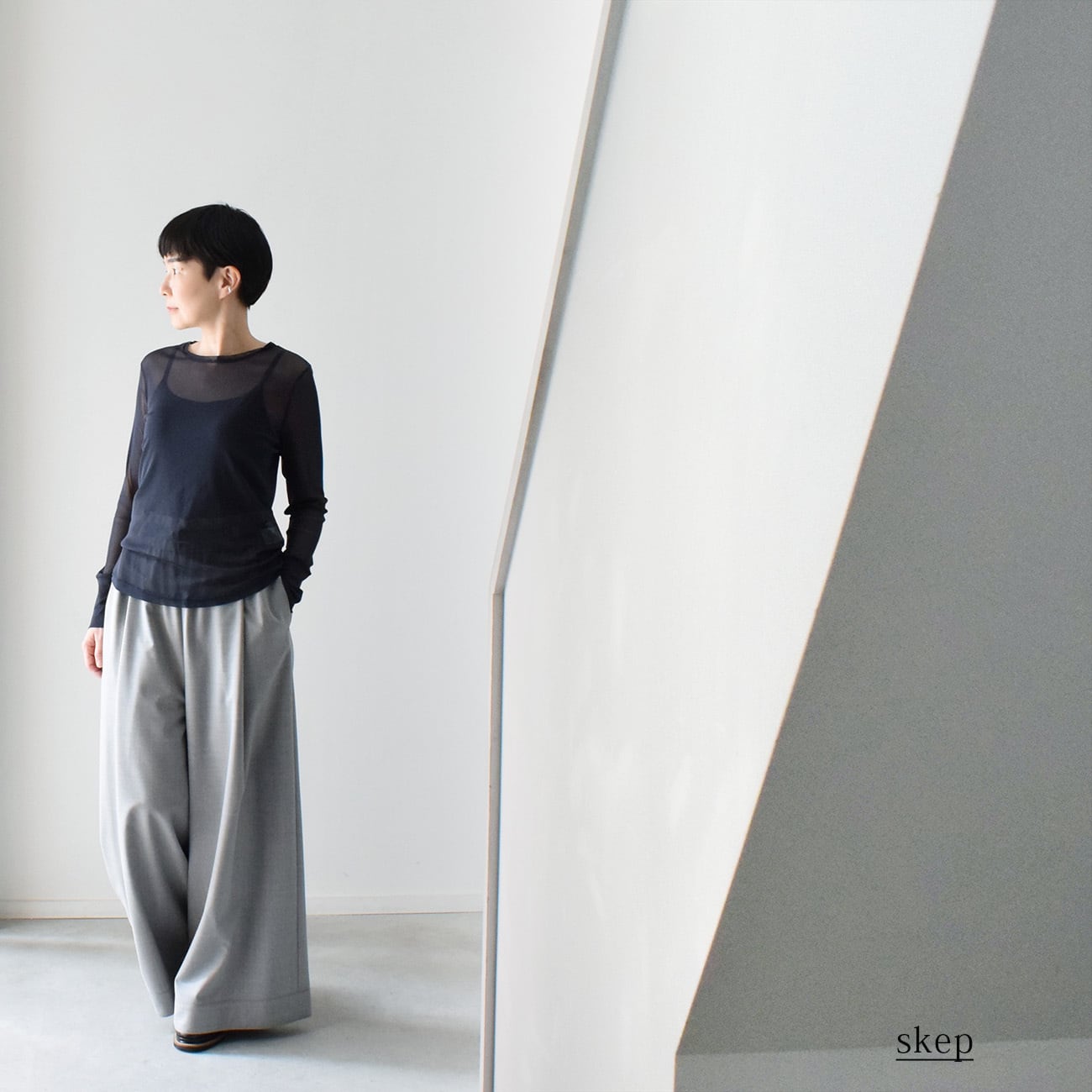 裾切替ワイドパンツ：グレー［PT23LPGY］ | skep-online shop