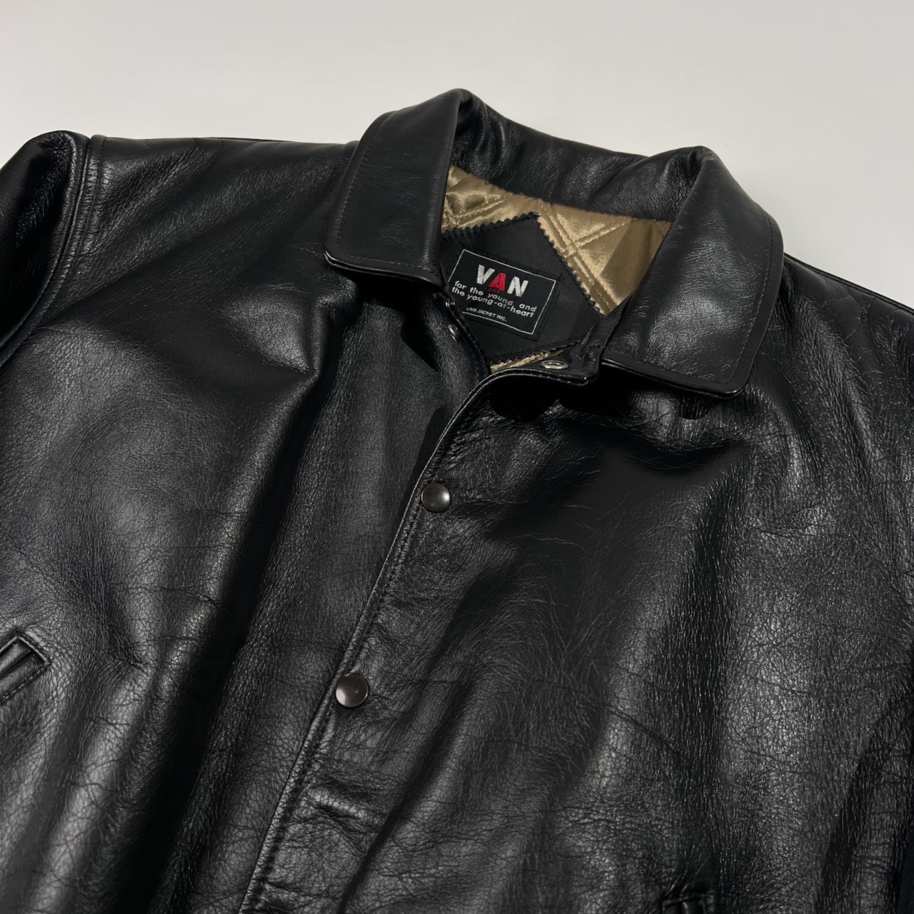 希少 レア VAN JAC ヴァンヂャケット アーチロゴ オールレザー スタジャン サイズ L /ブラック/本革/牛革/メンズ/当時物 ビンテージ