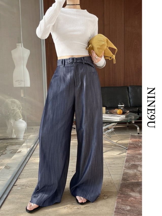 wide-leg side-pleats casual pants 3color【NINE7833】