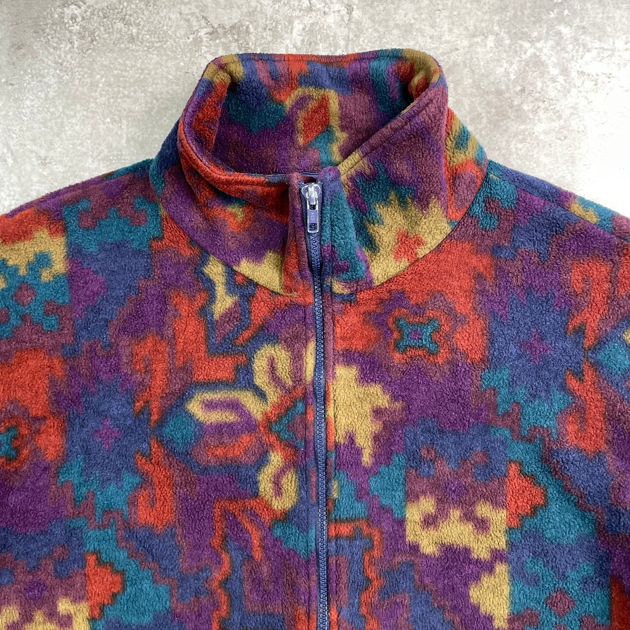 90年代 USA製 LANDS' END ランズエンド 総柄 フリースジャケット